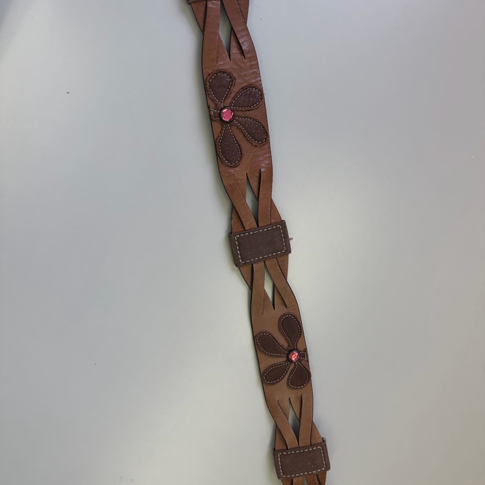 MB3 Vintage Boho Leather Belt with Pink Rhinestone Flowers - Size M - Picture 8 of 8